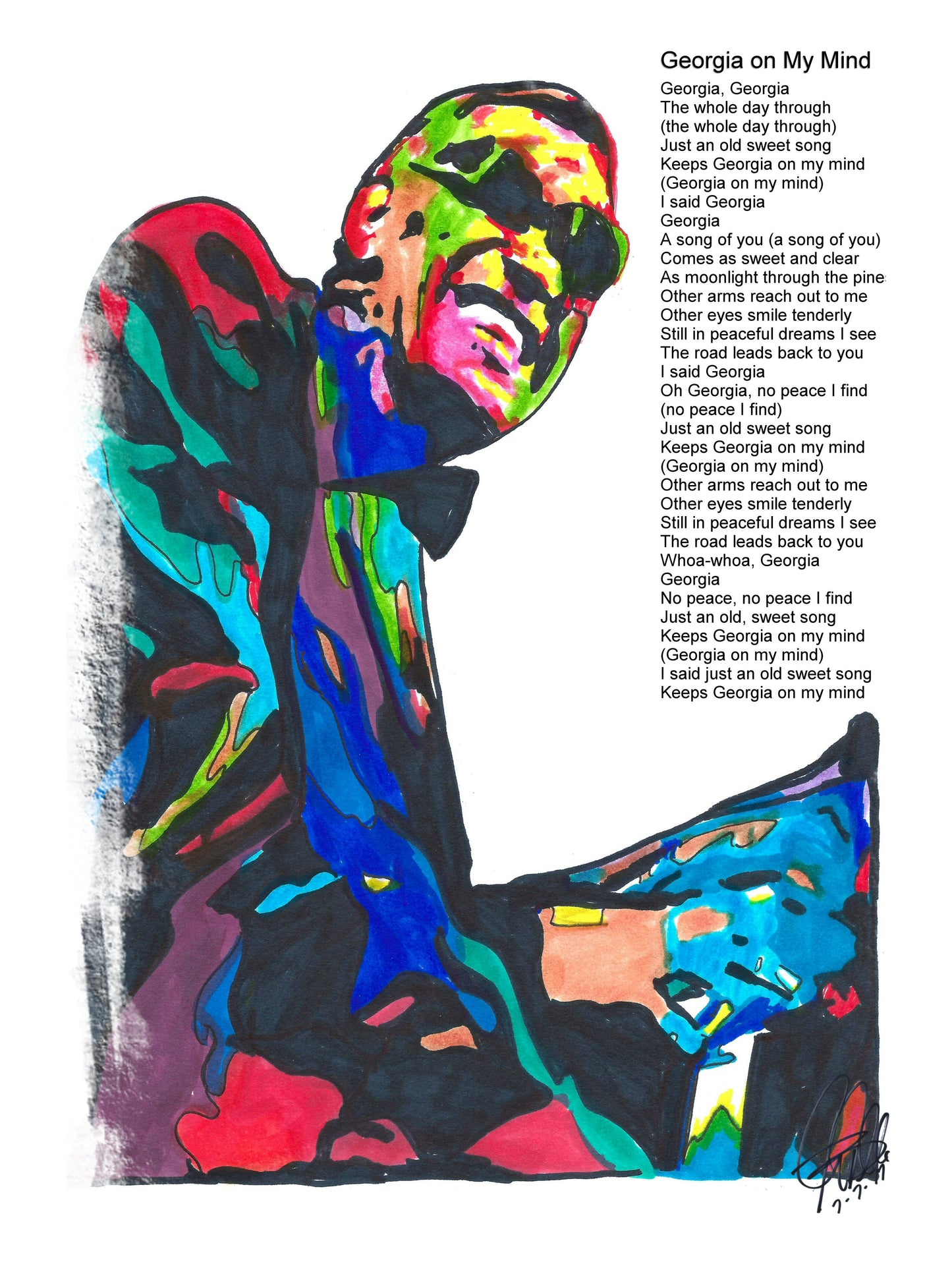 Ray Charles Georgia on My Mind Soul Piano Music Poster Print Wall Art 18x24