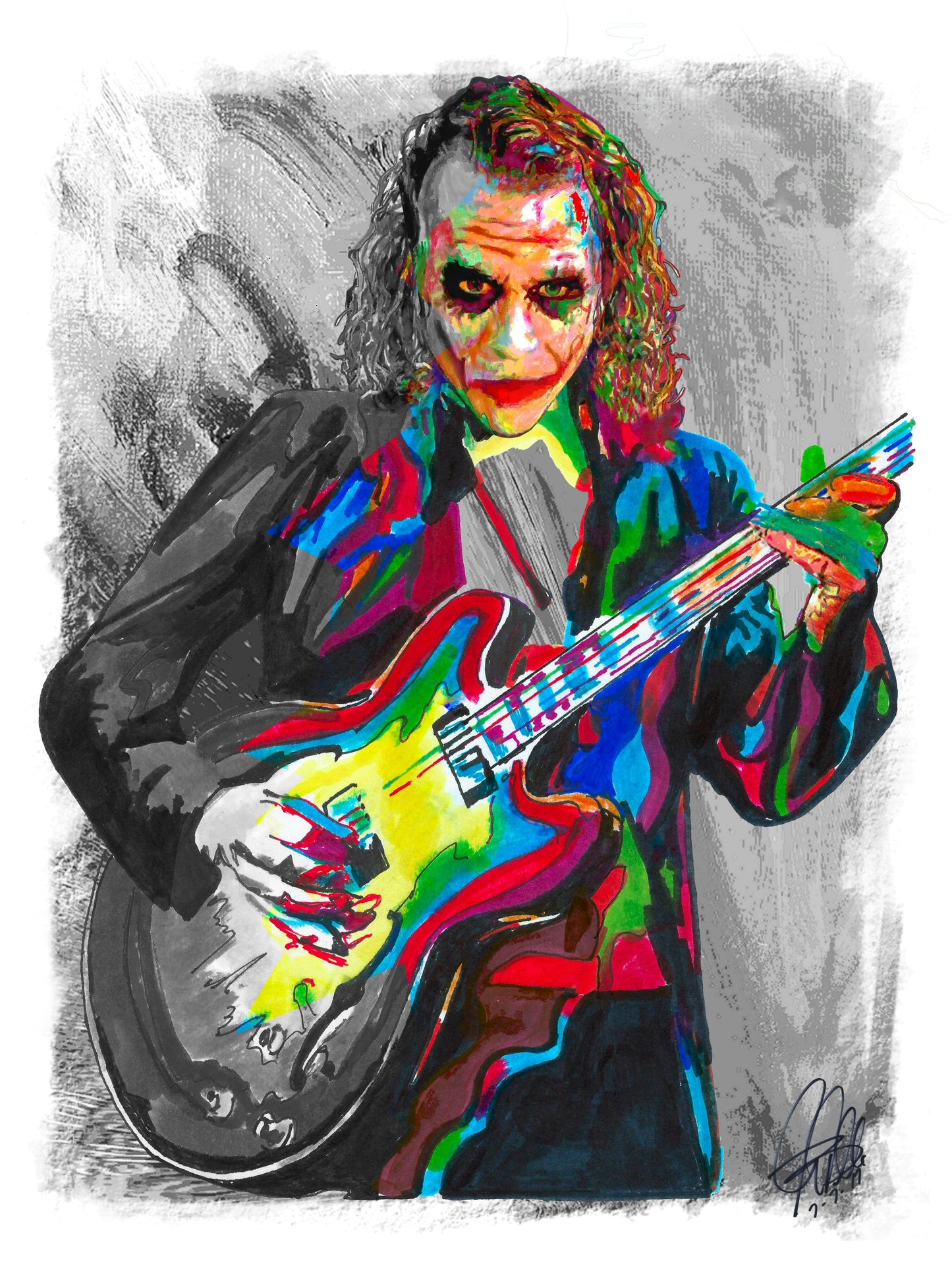 The Joker Heath Ledger Guitar Batman Film Music Poster Print Wall Art 8.5x11
