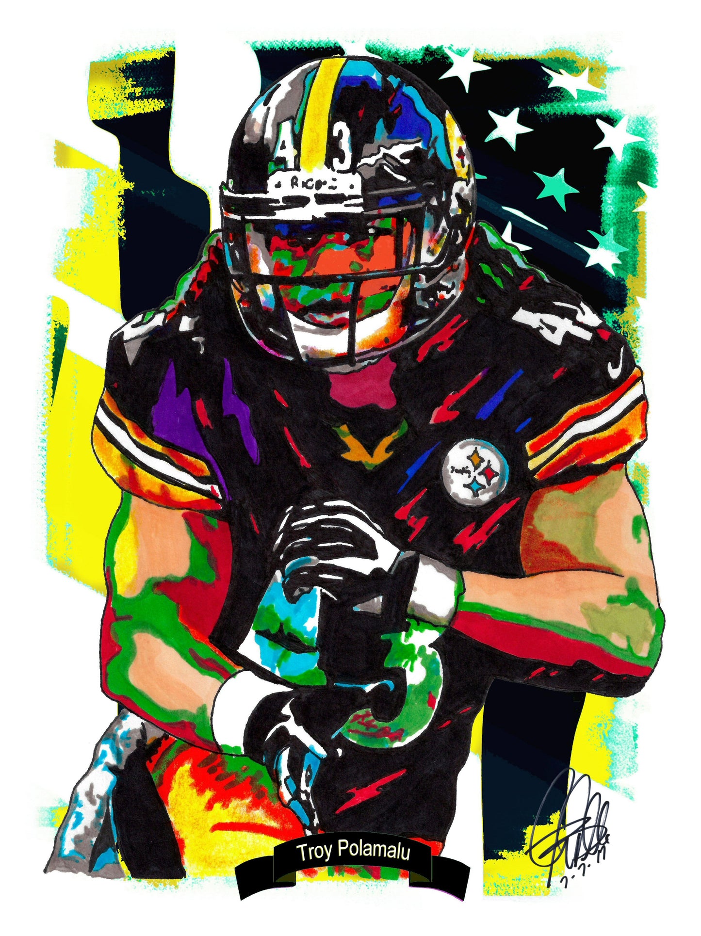 Troy Polamalu Pittsburgh Steelers Football Sports Poster Print Wall Art 18x24