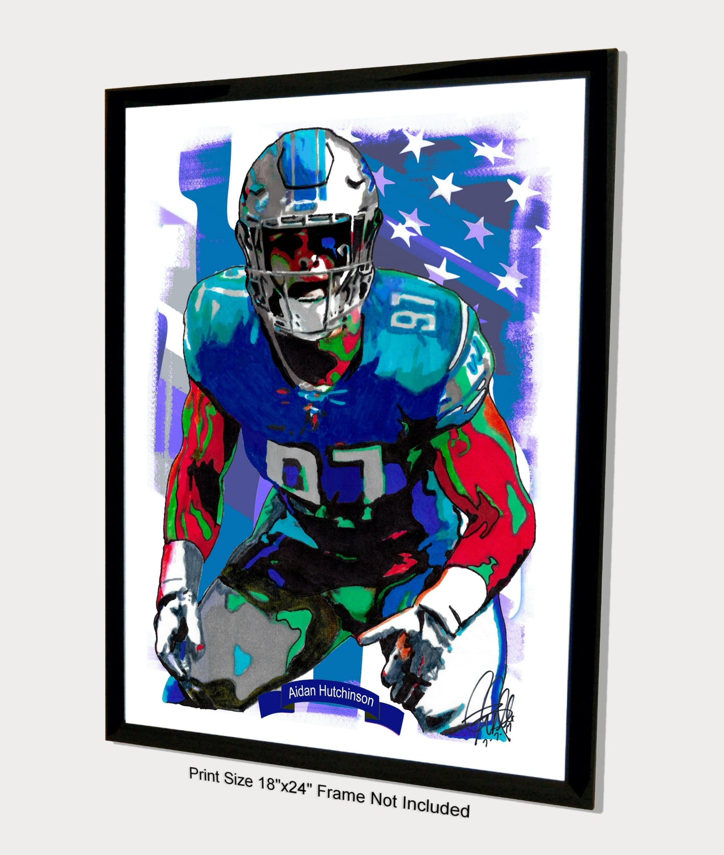 Aidan Hutchinson Detroit Lions Football Sports Poster Print Wall Art 18x24