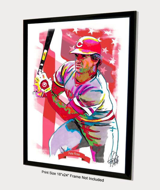 Pete Rose Cincinnati Reds Baseball Poster Print Wall Art 18x24