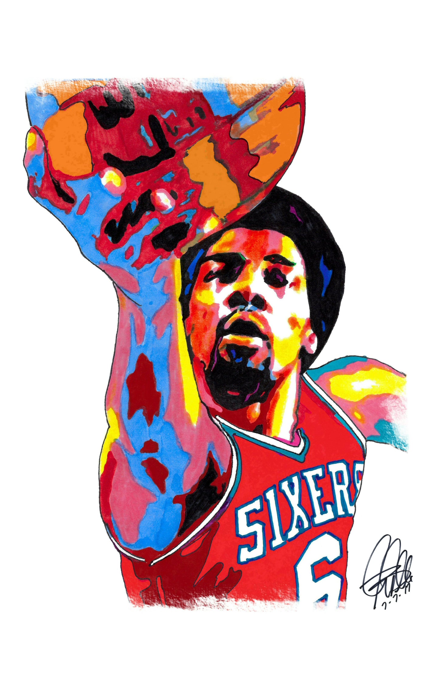 Julius Erving Philadelphia 76ers Basketball Sports Poster Print Wall Art 11x17