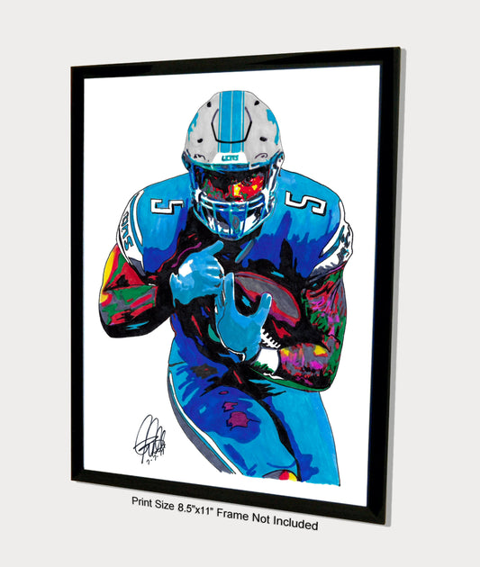 David Montgomery Detroit Lions Football RB Poster Print Wall Art 8.5x11