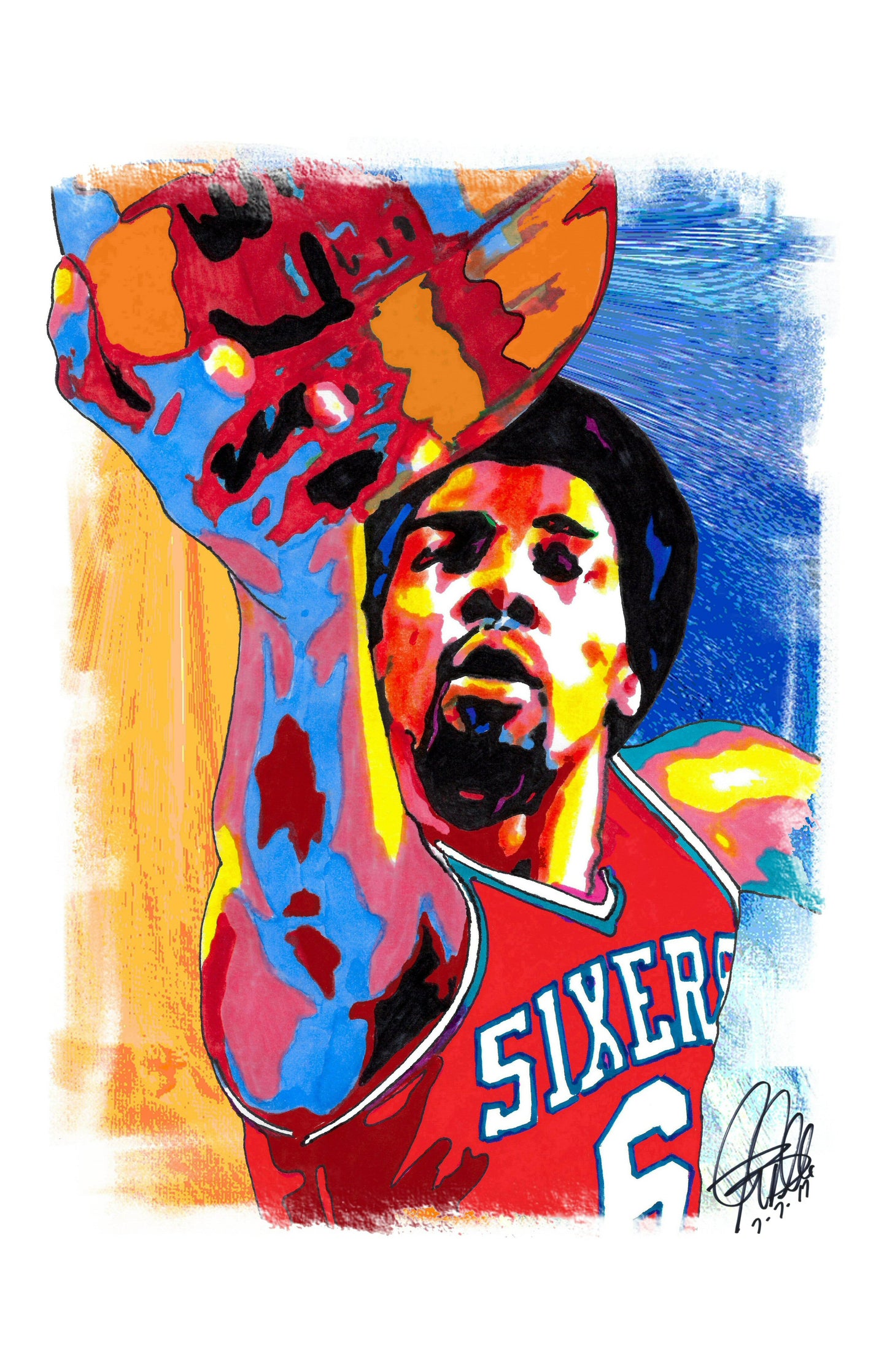 Julius Erving Dr J Philadelphia 76ers Basketball Poster Print Wall Art 11x17