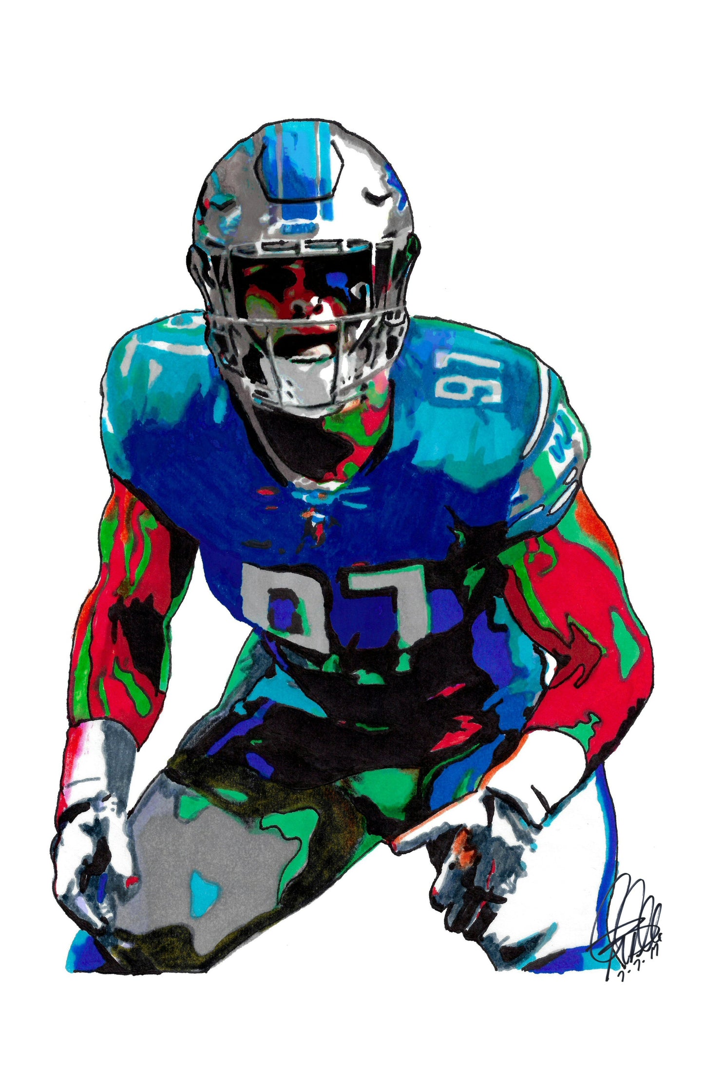 Aidan Hutchinson Detroit Lions Football Poster Print Wall Art 11x17