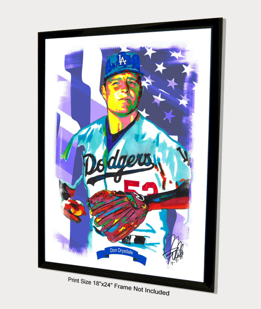 Don Drysdale Los Angeles Dodgers Baseball Poster Print Wall Art 18x24