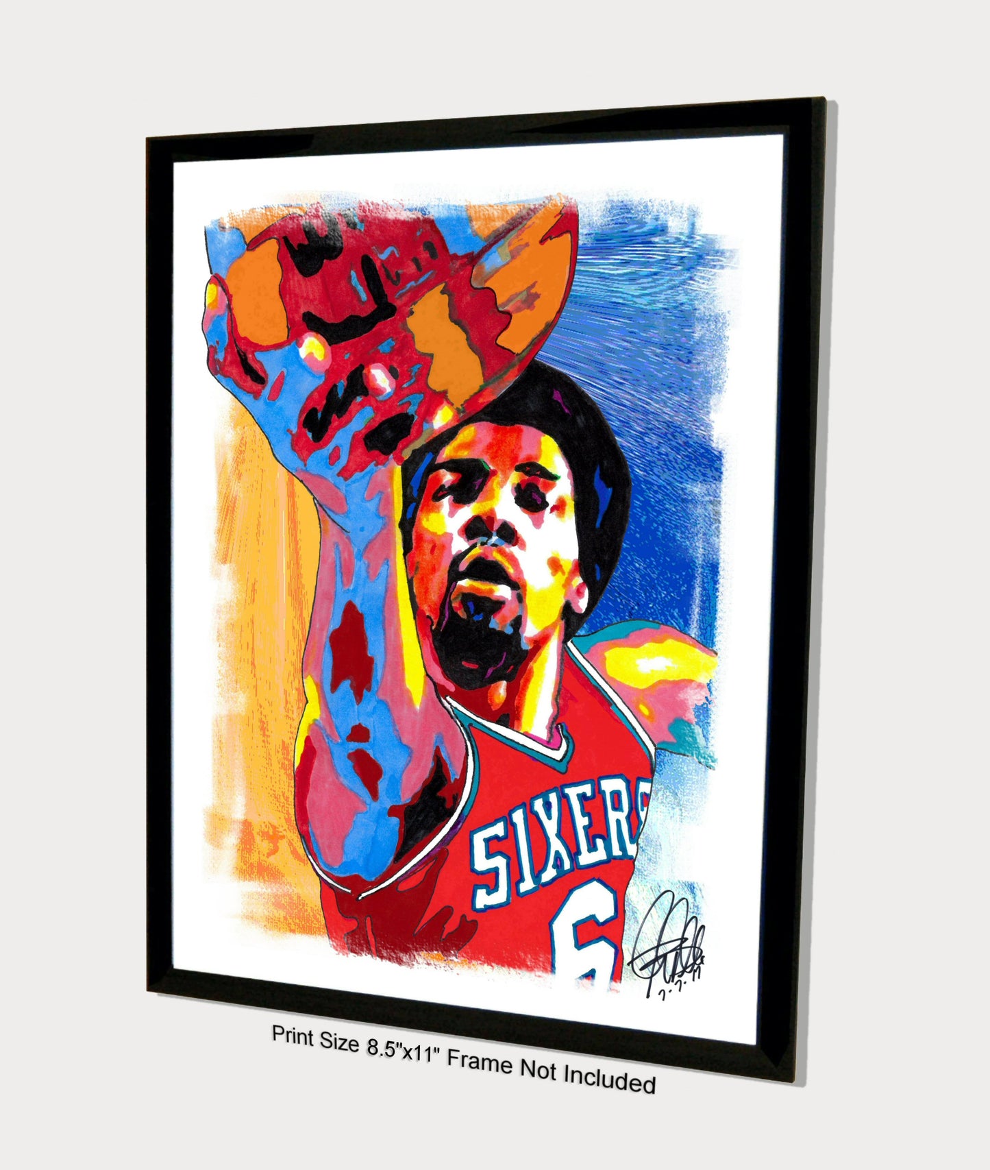 Julius Erving Dr J Philadelphia 76ers Basketball Poster Print Wall Art 8.5x11