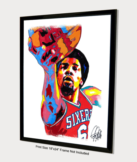 Julius Erving Philadelphia 76ers Basketball Sports Poster Print Wall Art 18x24