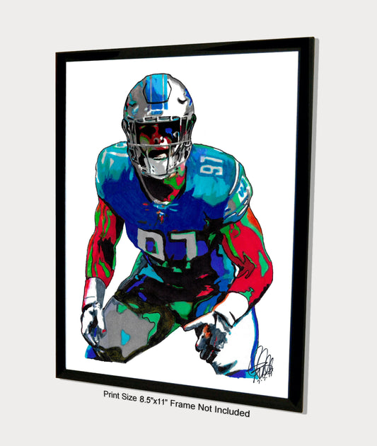 Aidan Hutchinson Detroit Lions Football Poster Print Wall Art 8.5x11