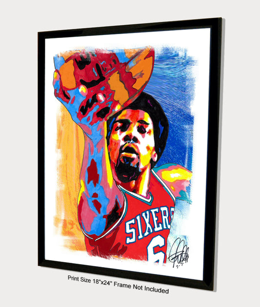 Julius Erving Dr J Philadelphia 76ers Basketball Poster Print Wall Art 18x24