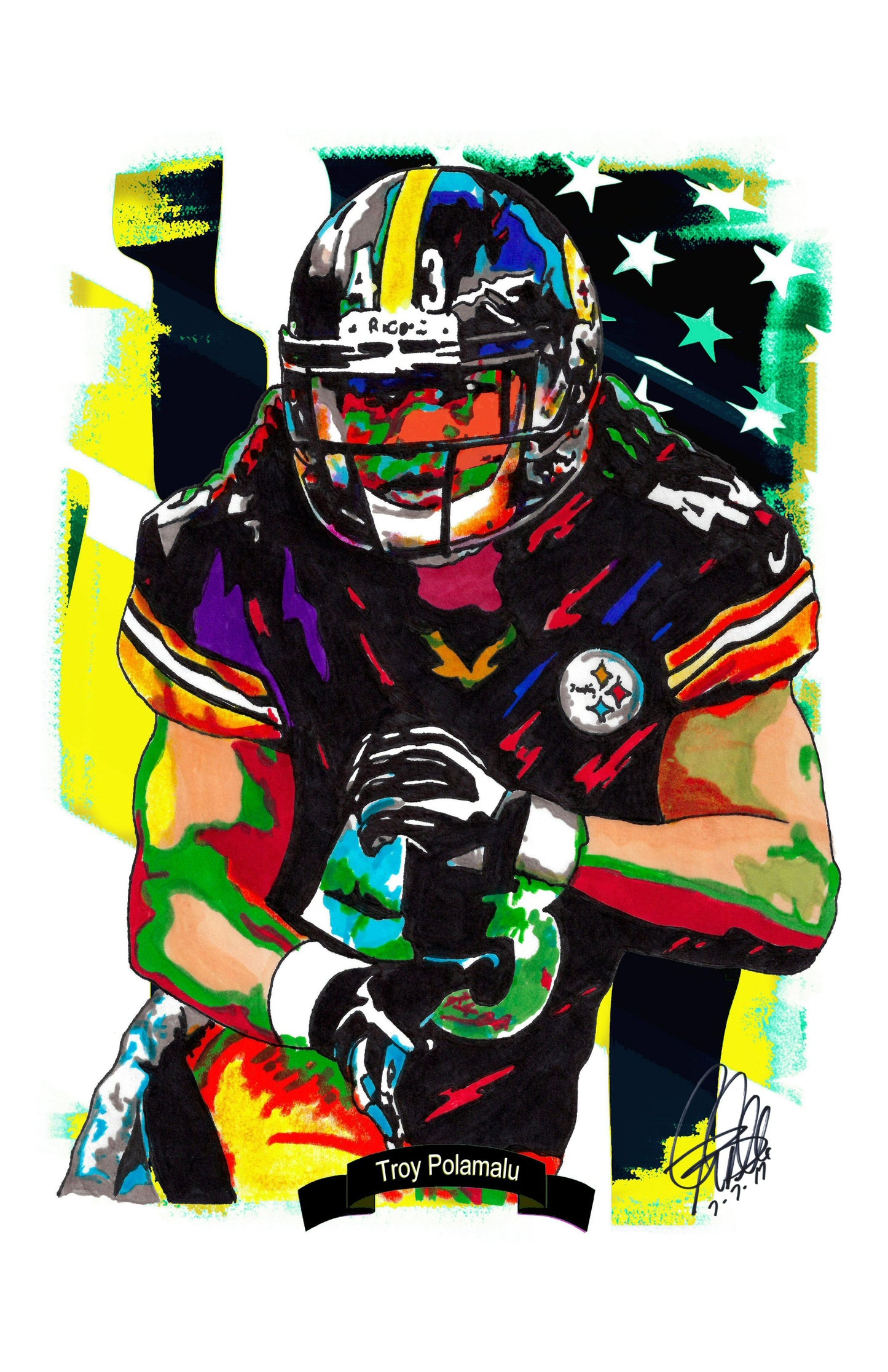 Troy Polamalu Pittsburgh Steelers Football Sports Poster Print Wall Art 11x17