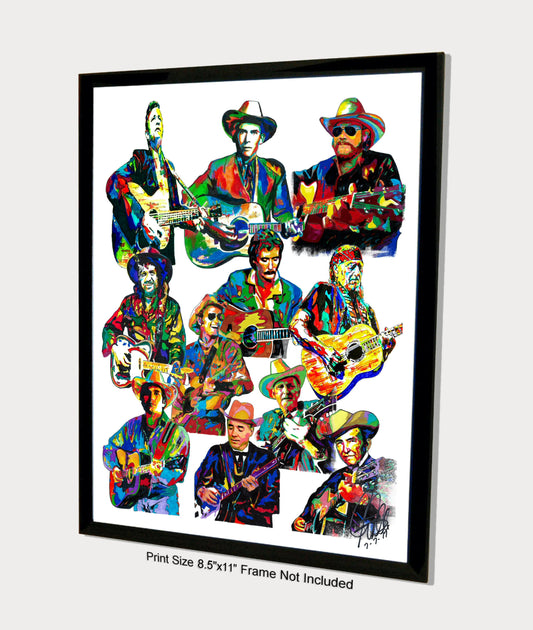 Bluegrass Country Players Johnny Cash Willie Nelson Poster Print Wall Art 8.5x11