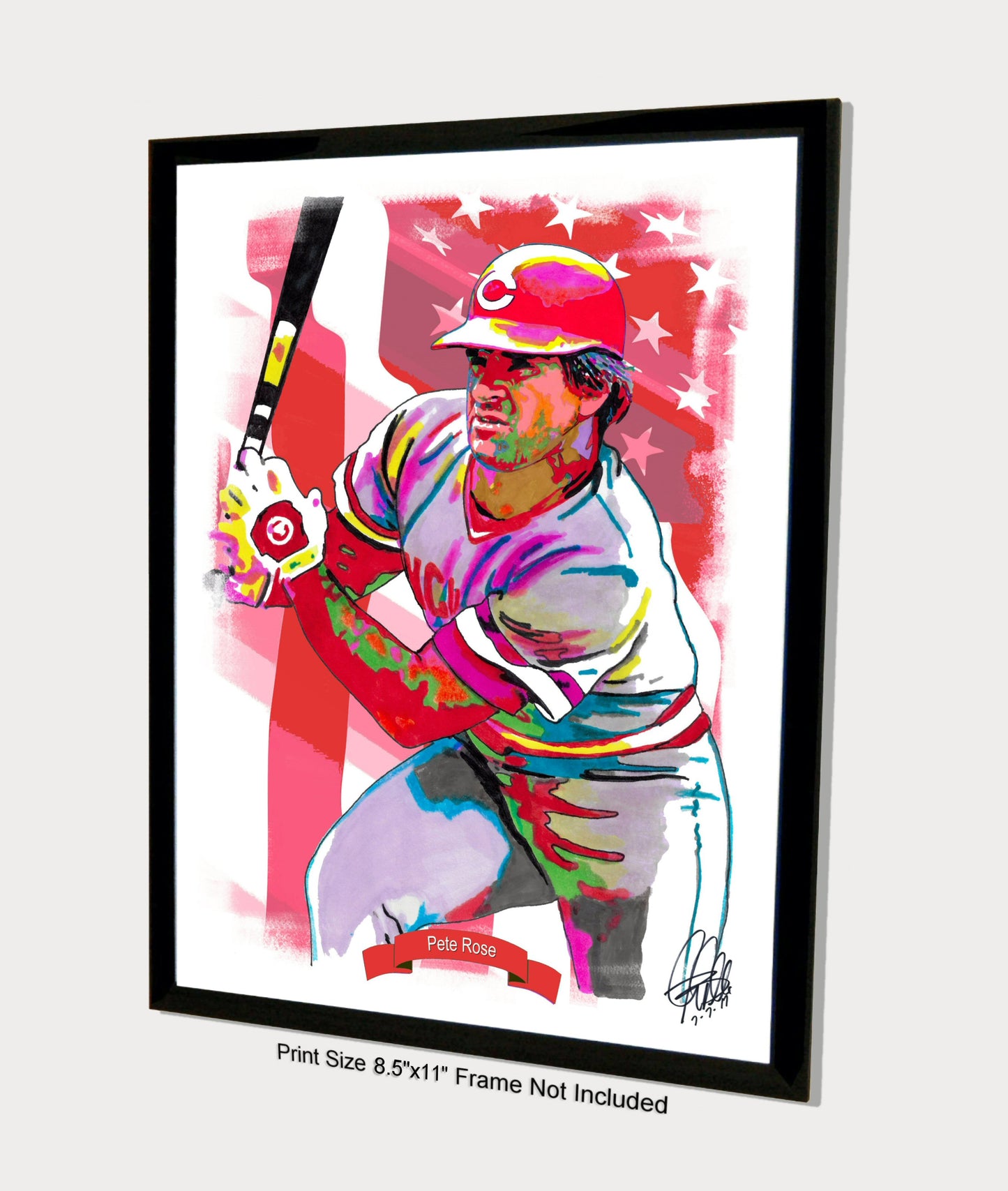 Pete Rose Cincinnati Reds Baseball Poster Print Wall Art 8.5x11