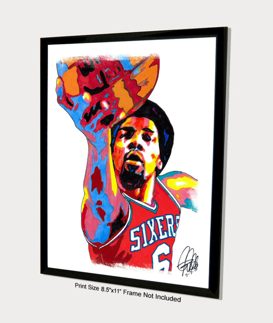 Julius Erving Philadelphia 76ers Basketball Sports Poster Print Wall Art 8.5x11