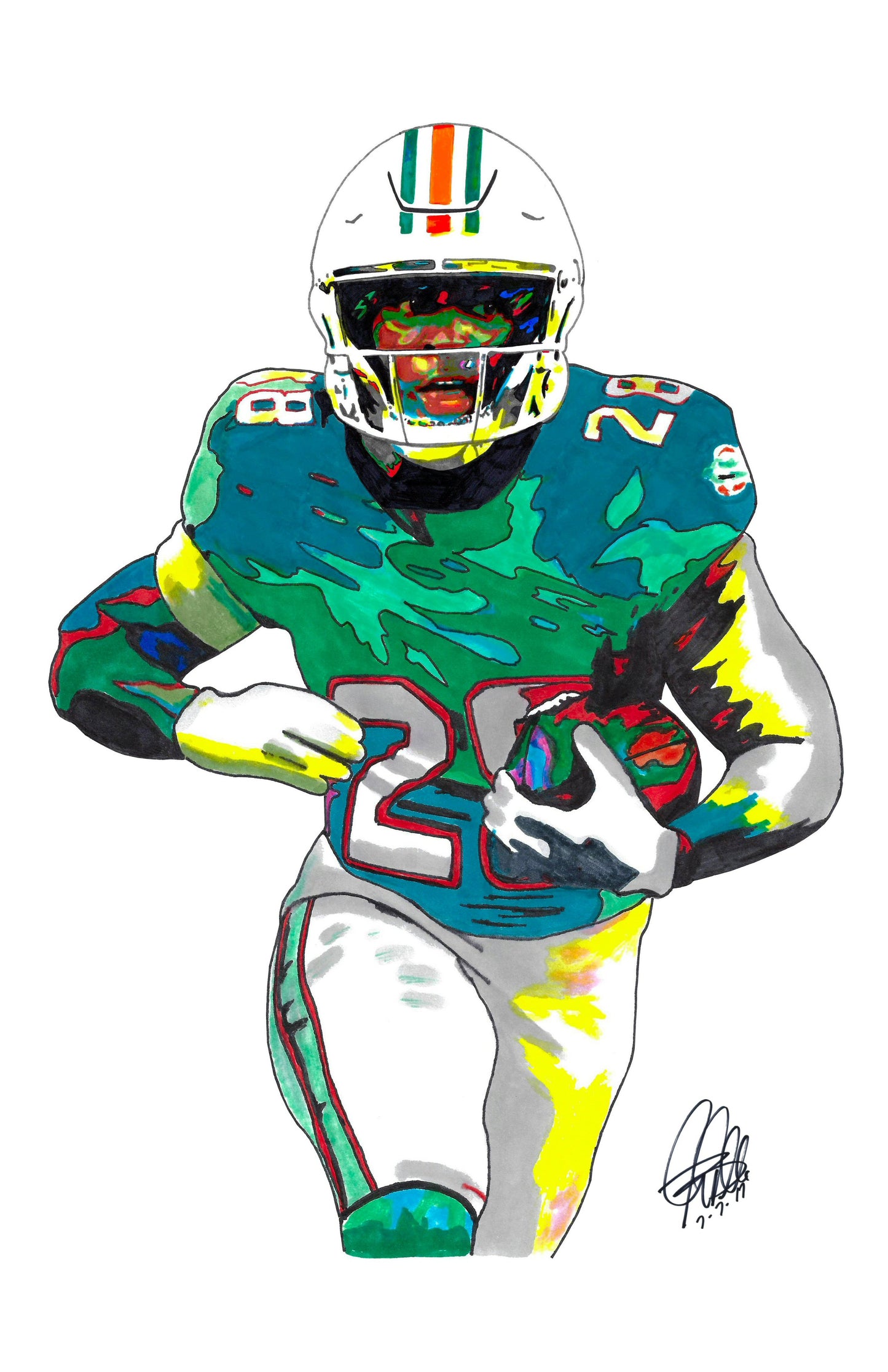 DeVon Achane Miami Dolphins Football Poster Print Wall Art 11x17