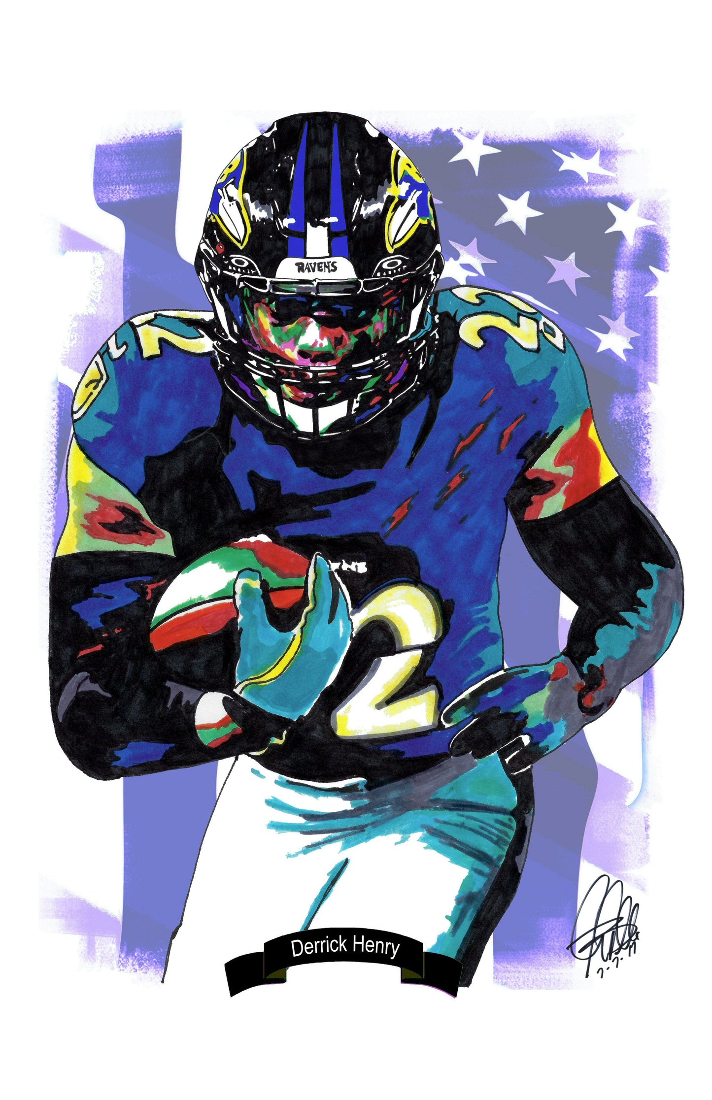 Derrick Henry Baltimore Ravens RB Football Sports Print Poster Wall Art 11x17
