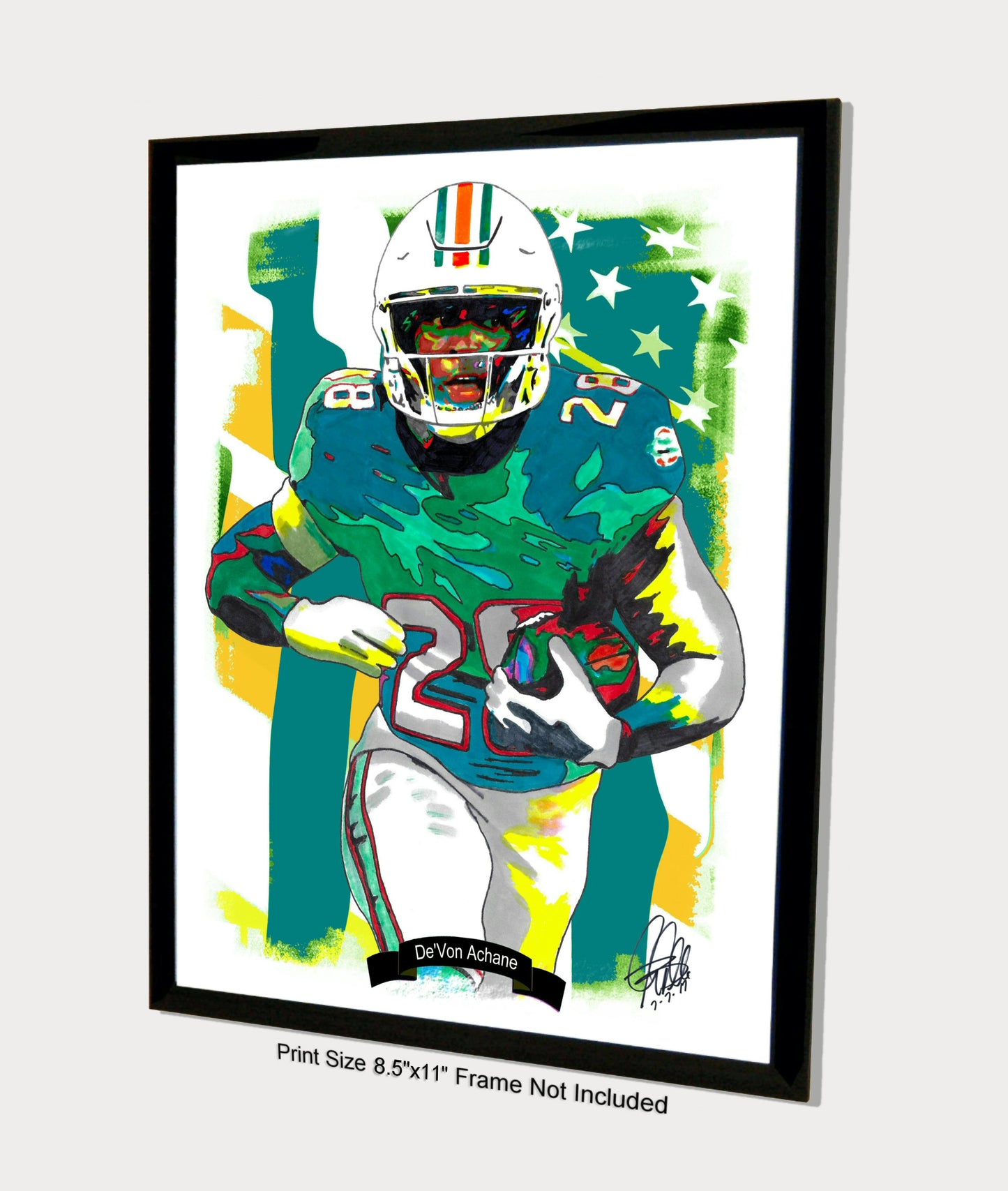 DeVon Achane Miami Dolphins Football Sports Poster Print Wall Art 8.5x11