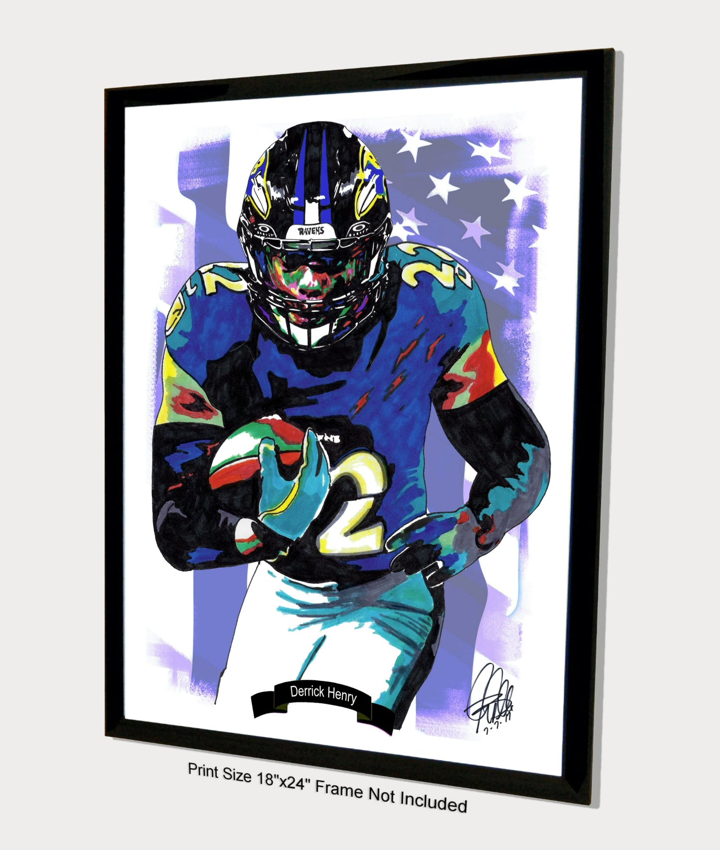 Derrick Henry Baltimore Ravens RB Football Sports Print Poster Wall Art 18x24