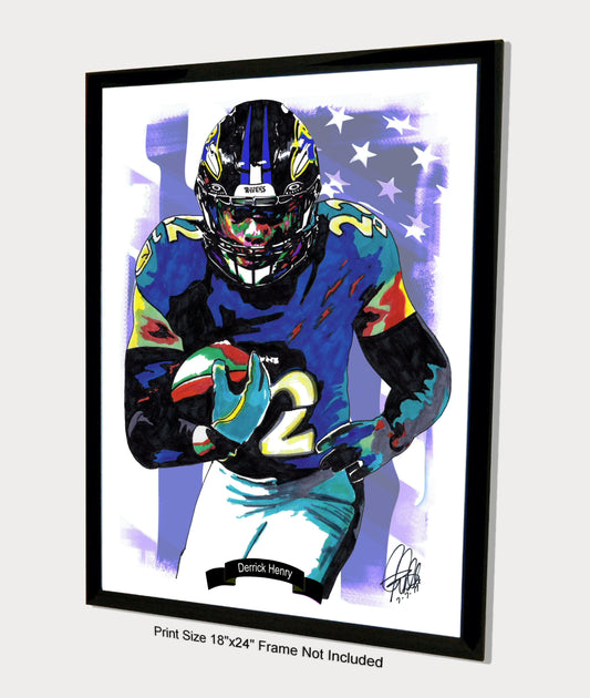 Derrick Henry Baltimore Ravens RB Football Sports Print Poster Wall Art 18x24