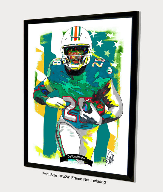 DeVon Achane Miami Dolphins Football Sports Poster Print Wall Art 18x24