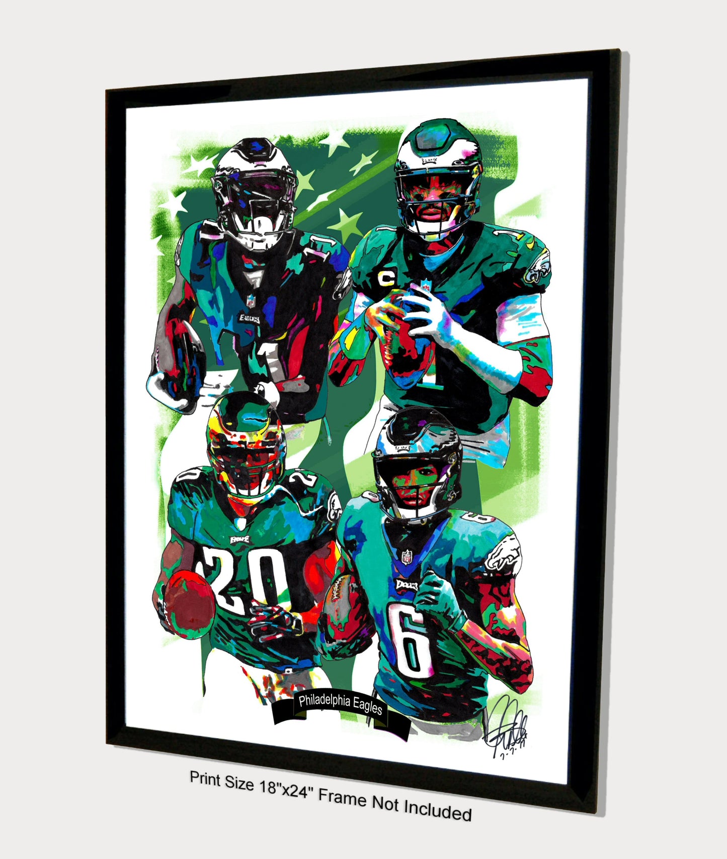 Philadelphia Eagles Hurts Smith Dawkins Brown Football Print Wall Art 18x24