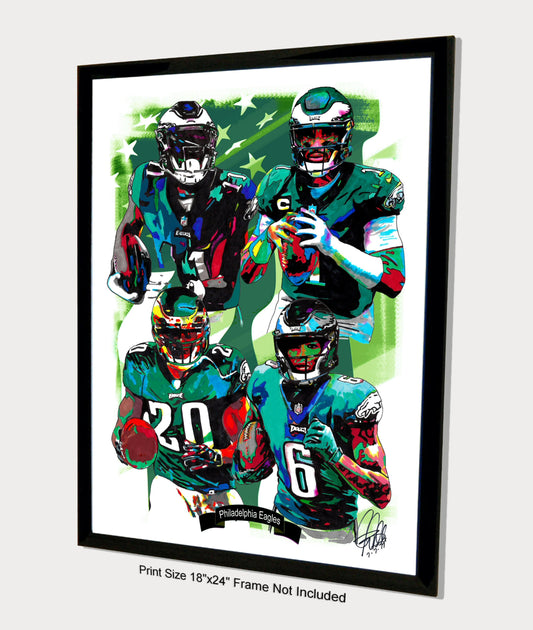 Philadelphia Eagles Hurts Smith Dawkins Brown Football Print Wall Art 18x24