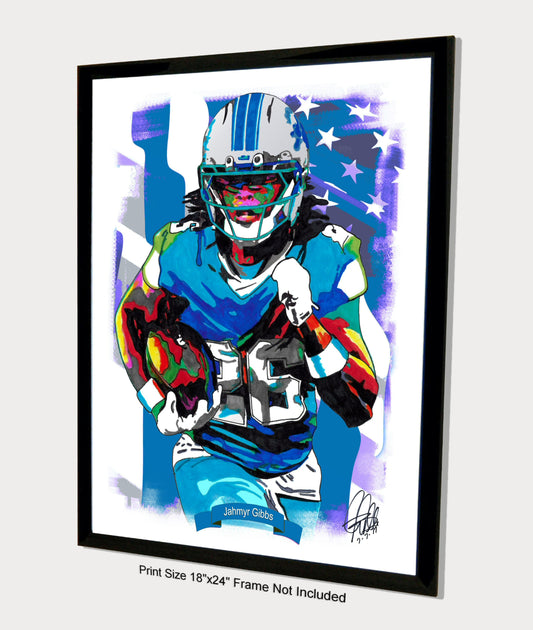 Jahmyr Gibbs Detroit Lions Football RB Sports Poster Print Wall Art 18x24