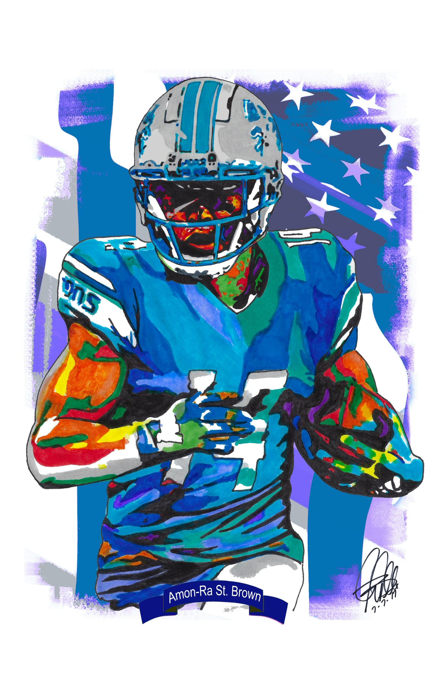 Amon Ra St Brown Detroit Lions Football Sports Poster Print Wall Art 11x17