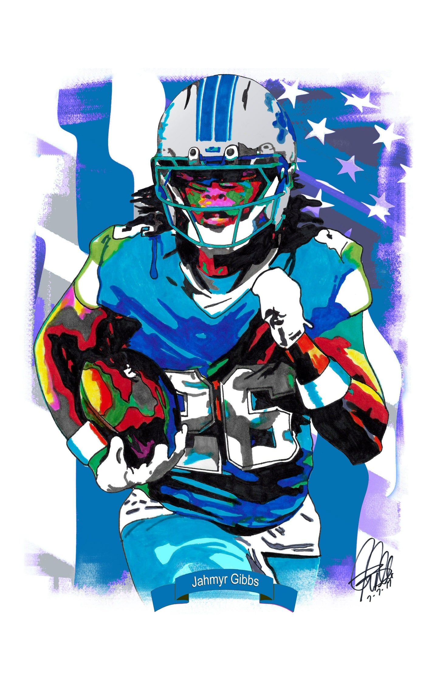 Jahmyr Gibbs Detroit Lions Football RB Sports Poster Print Wall Art 11x17