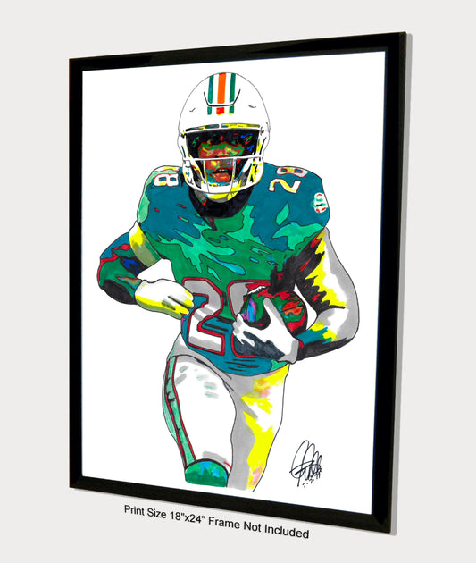 DeVon Achane Miami Dolphins Football Poster Print Wall Art 18x24