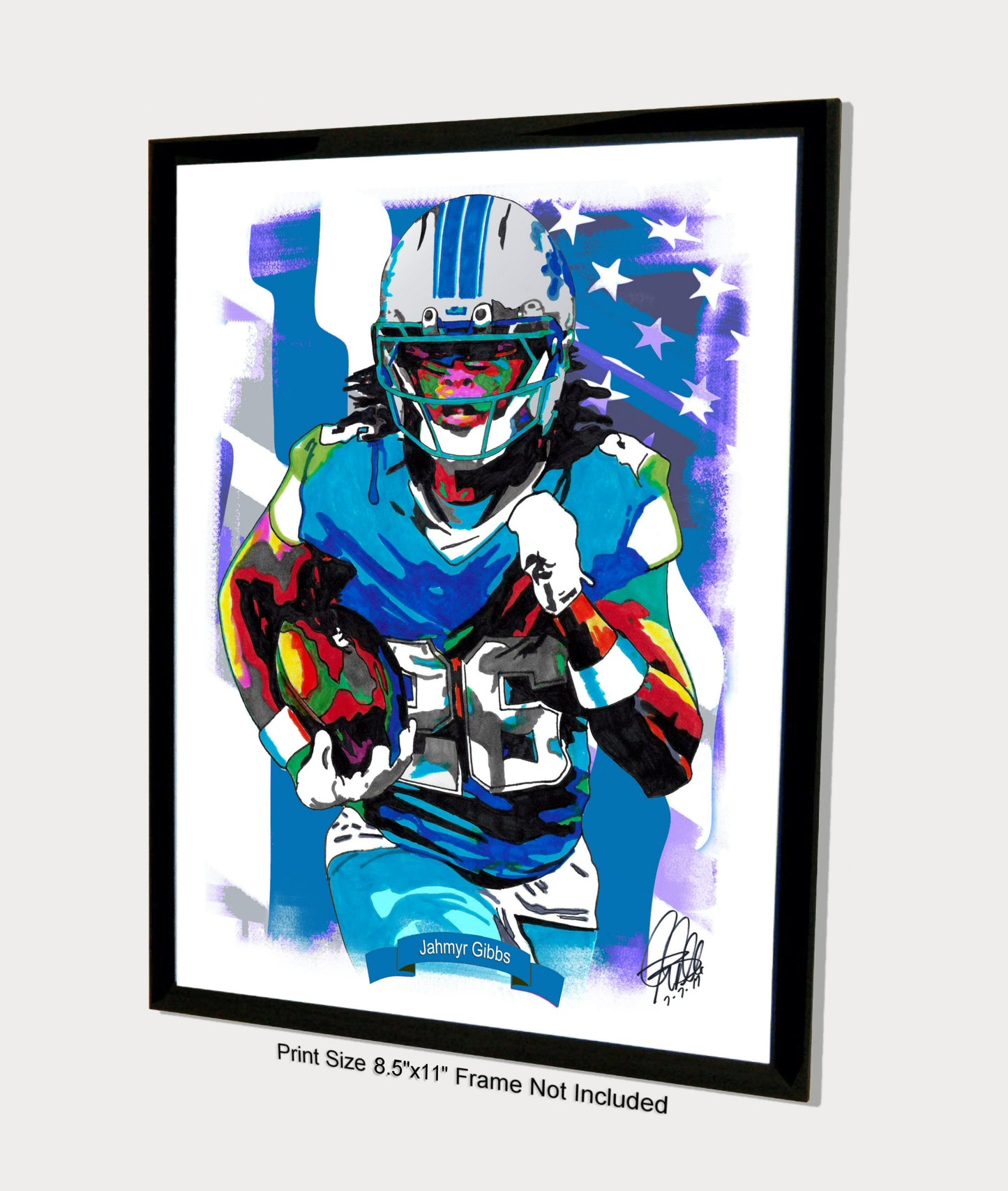 Jahmyr Gibbs Detroit Lions Football RB Sports Poster Print Wall Art 8.5x11