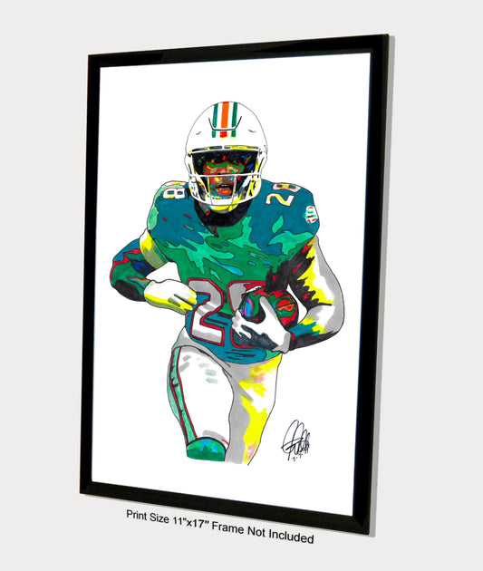 DeVon Achane Miami Dolphins Football Poster Print Wall Art 11x17