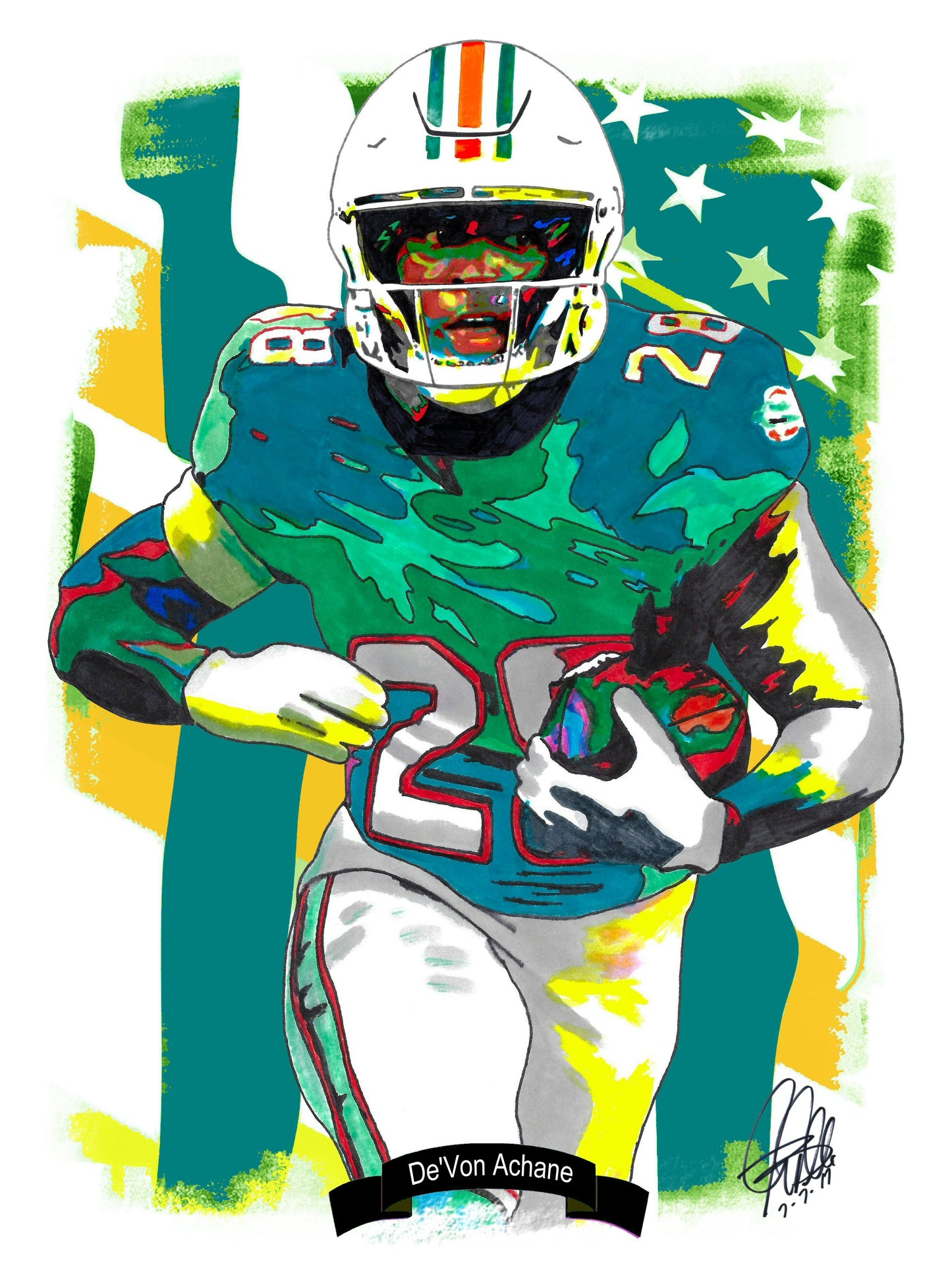 DeVon Achane Miami Dolphins Football Sports Poster Print Wall Art 8.5x11