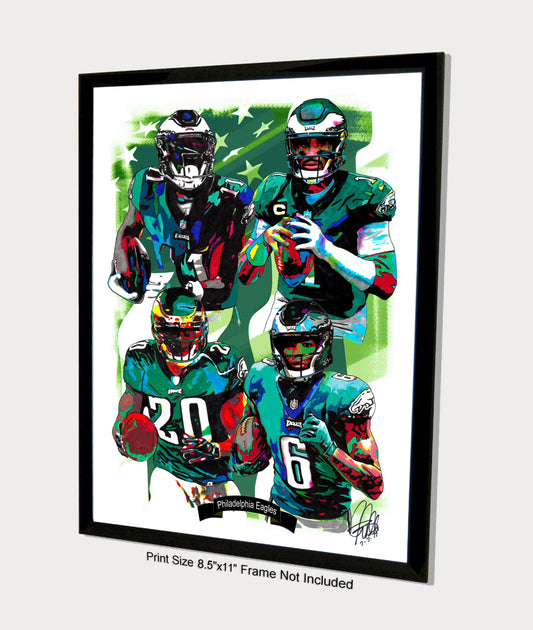 Philadelphia Eagles Hurts Smith Dawkins Brown Football Print Wall Art 8.5x11