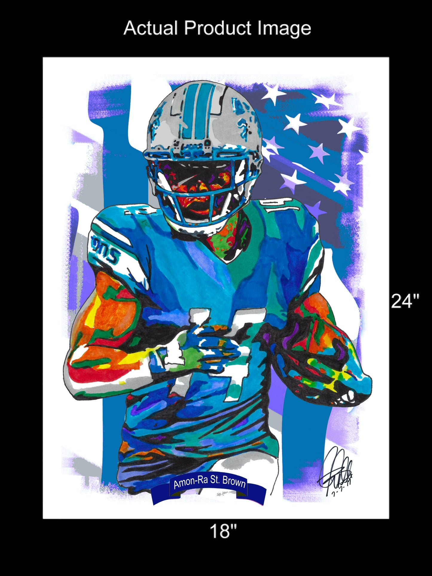 Amon Ra St Brown Detroit Lions Football Sports Poster Print Wall Art 18x24