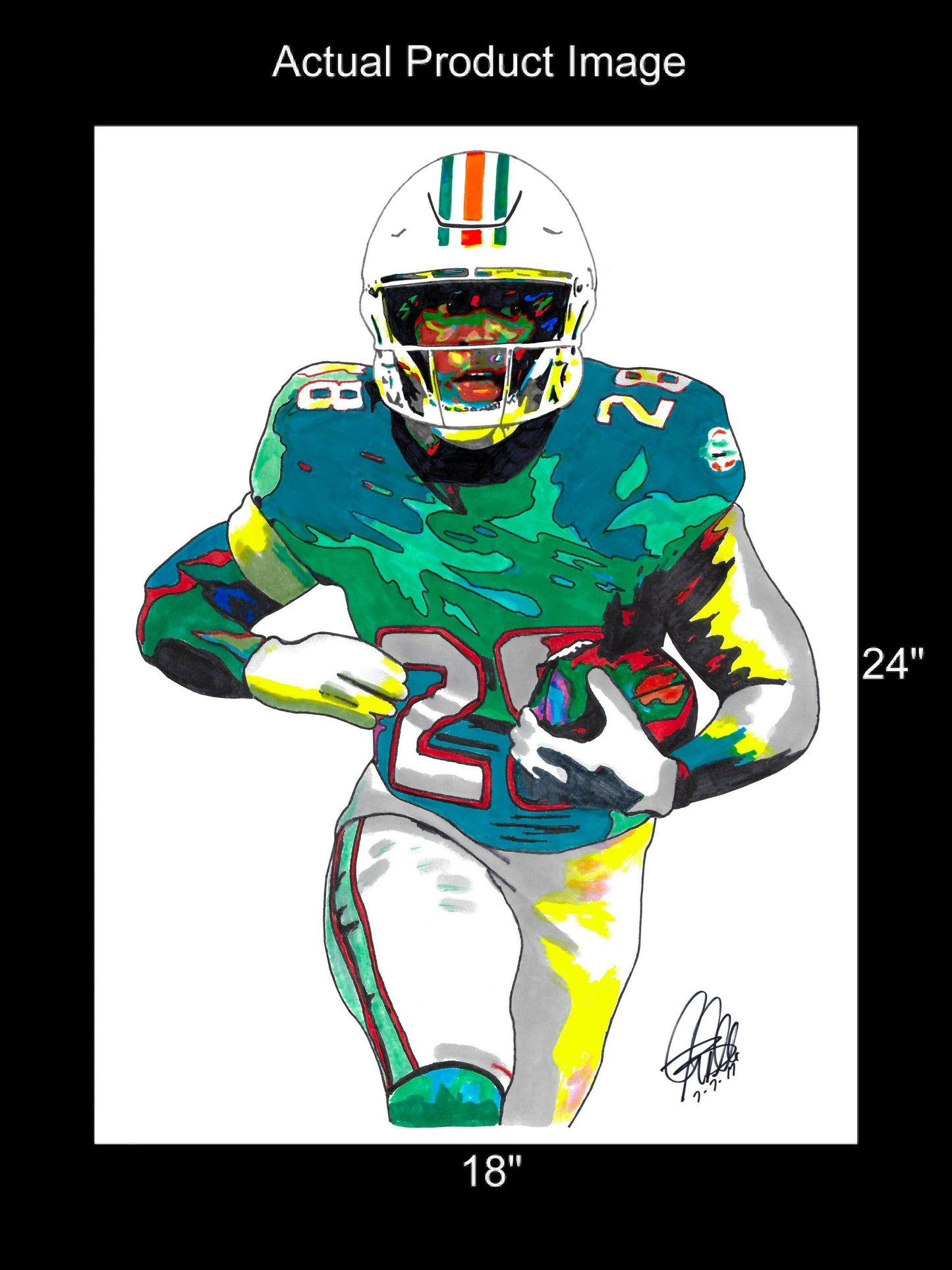 DeVon Achane Miami Dolphins Football Poster Print Wall Art 18x24