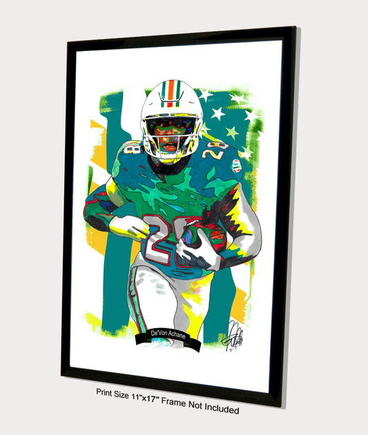 DeVon Achane Miami Dolphins Football Sports Poster Print Wall Art 11x17