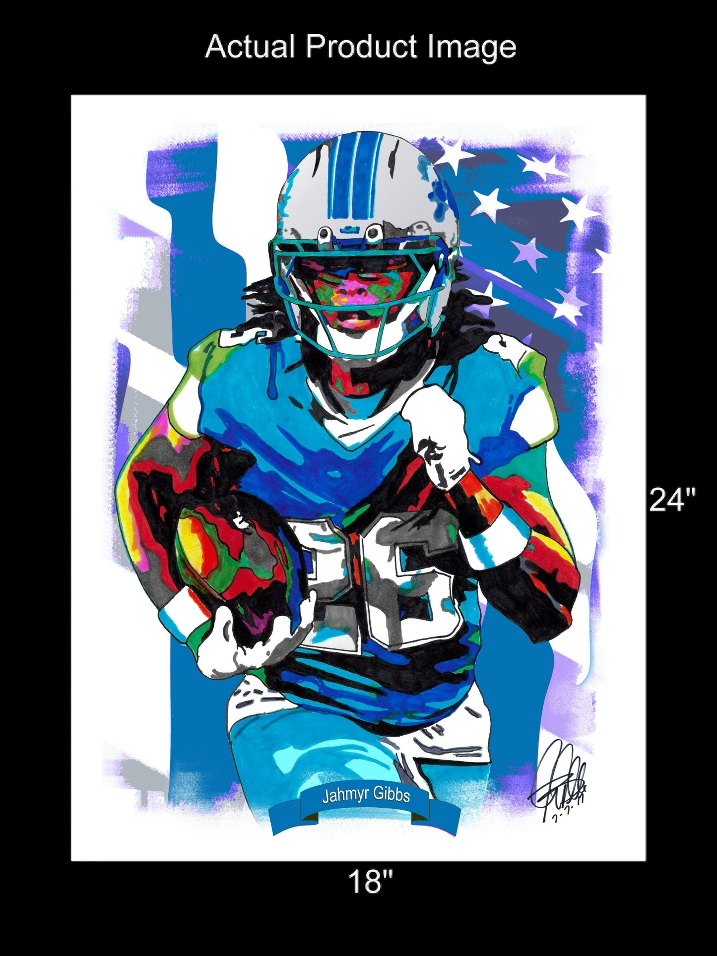 Jahmyr Gibbs Detroit Lions Football RB Sports Poster Print Wall Art 18x24