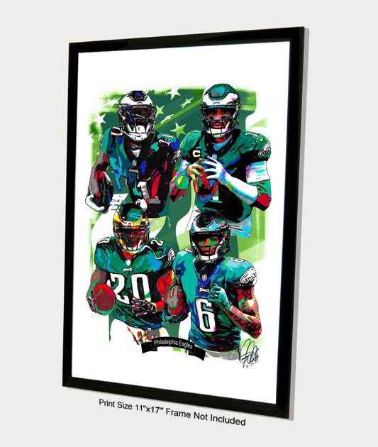 Philadelphia Eagles Hurts Smith Dawkins Brown Football Print Wall Art 11x17