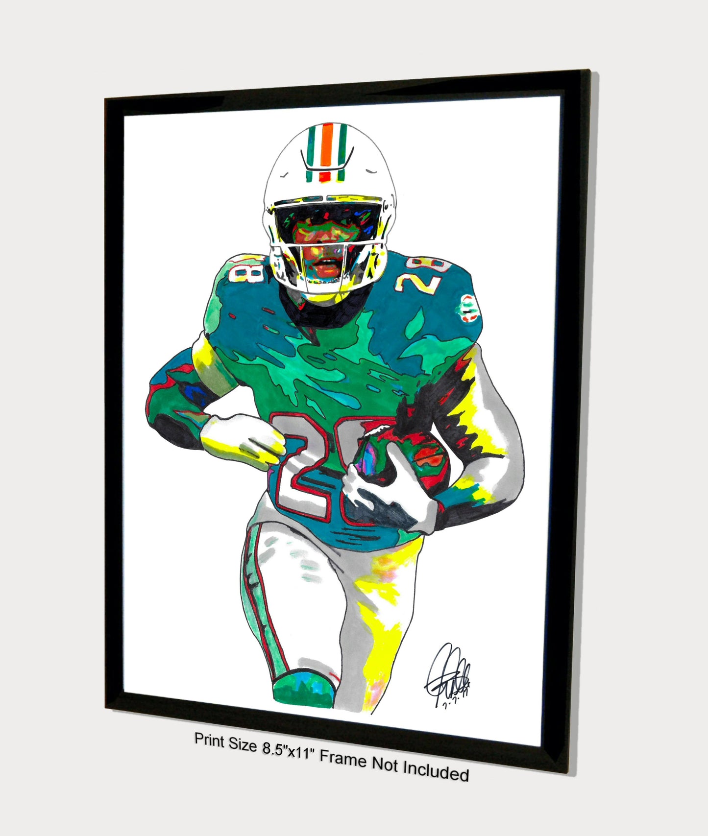 DeVon Achane Miami Dolphins Football Poster Print Wall Art 8.5x11