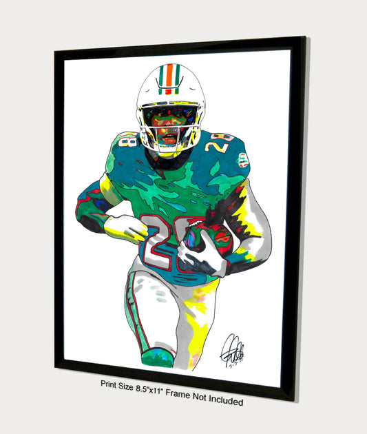 DeVon Achane Miami Dolphins Football Poster Print Wall Art 8.5x11