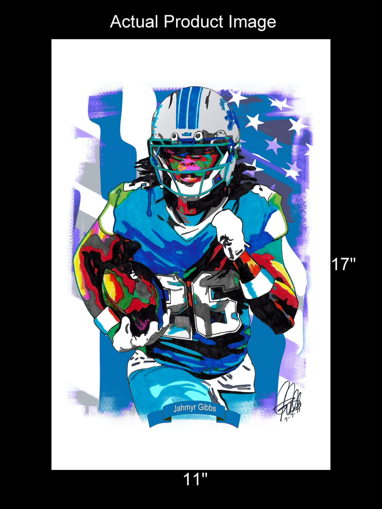 Jahmyr Gibbs Detroit Lions Football RB Sports Poster Print Wall Art 11x17