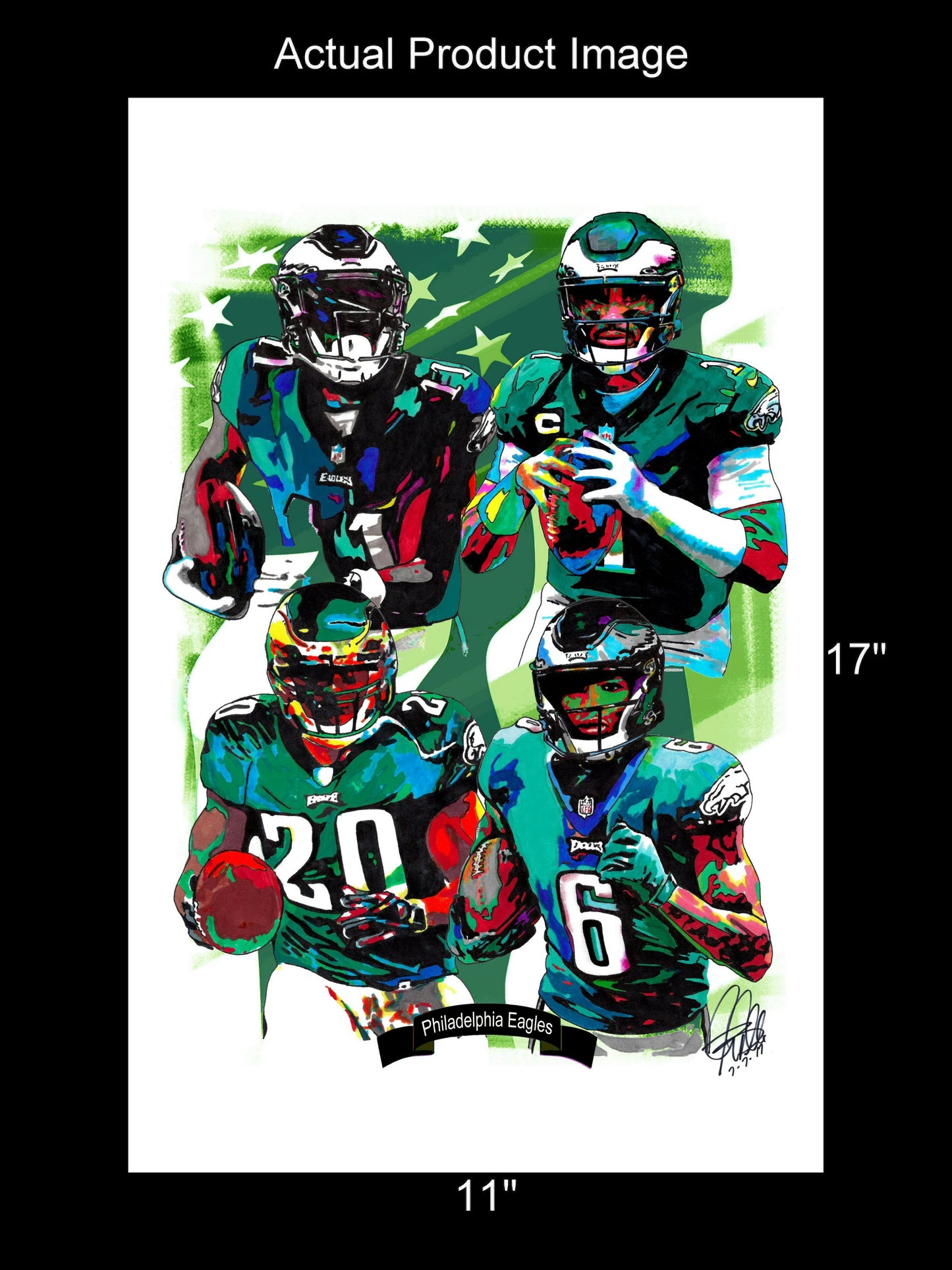 Philadelphia Eagles Hurts Smith Dawkins Brown Football Print Wall Art 11x17