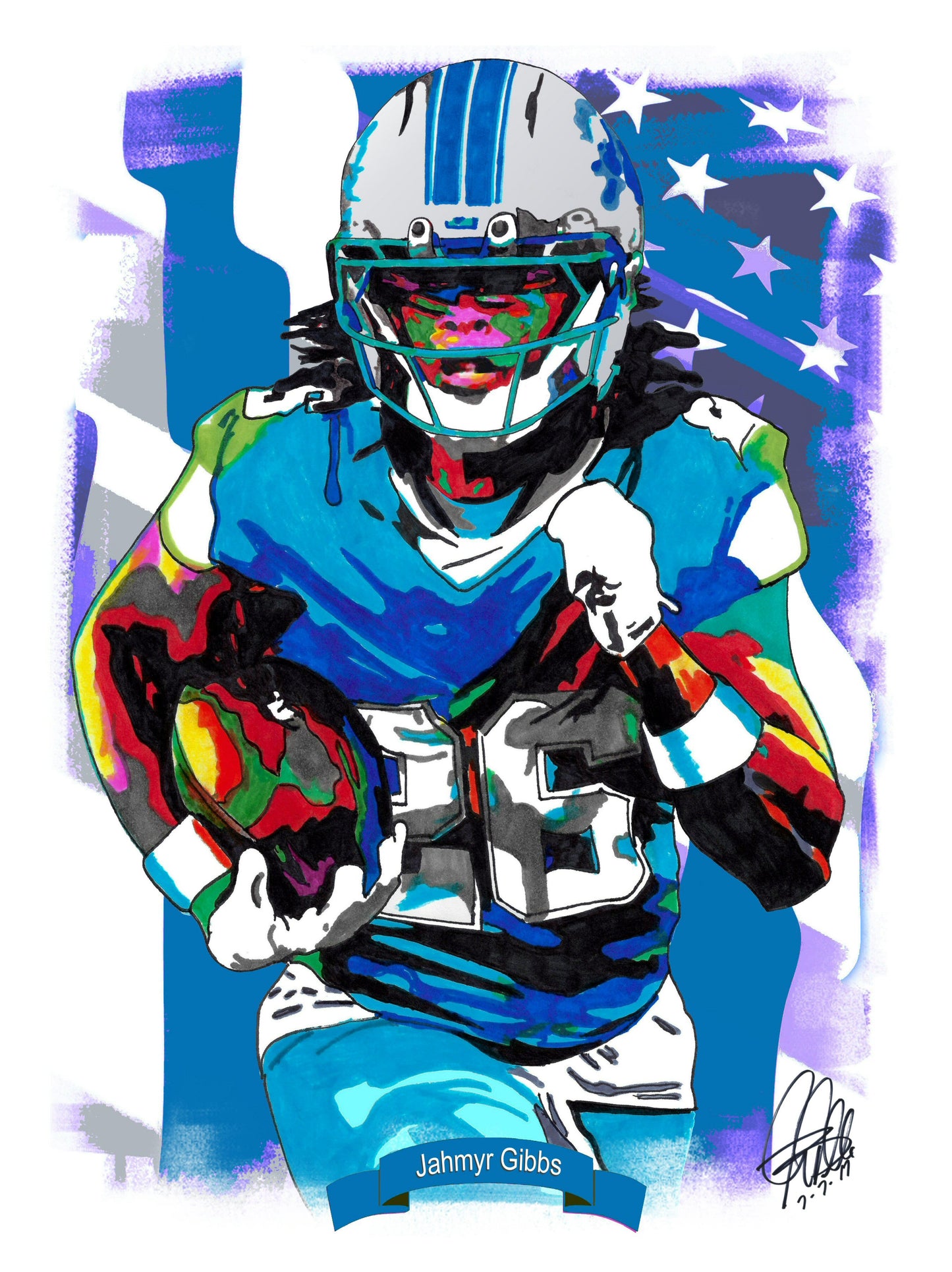 Jahmyr Gibbs Detroit Lions Football RB Sports Poster Print Wall Art 18x24