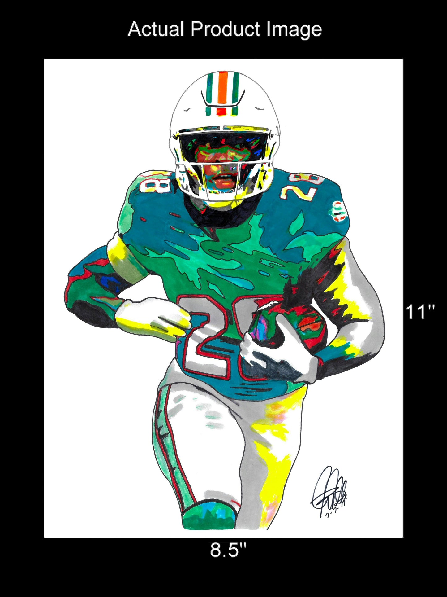 DeVon Achane Miami Dolphins Football Poster Print Wall Art 8.5x11