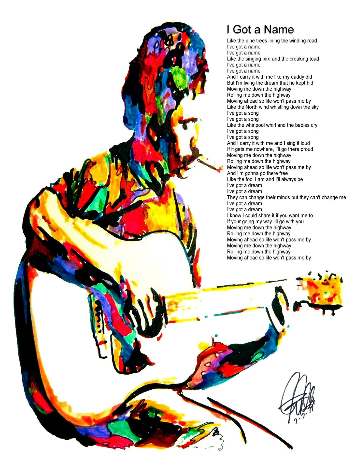 Jim Croce Guitar Folk Rock I Got A Name Music Poster Print Wall Art 18x24