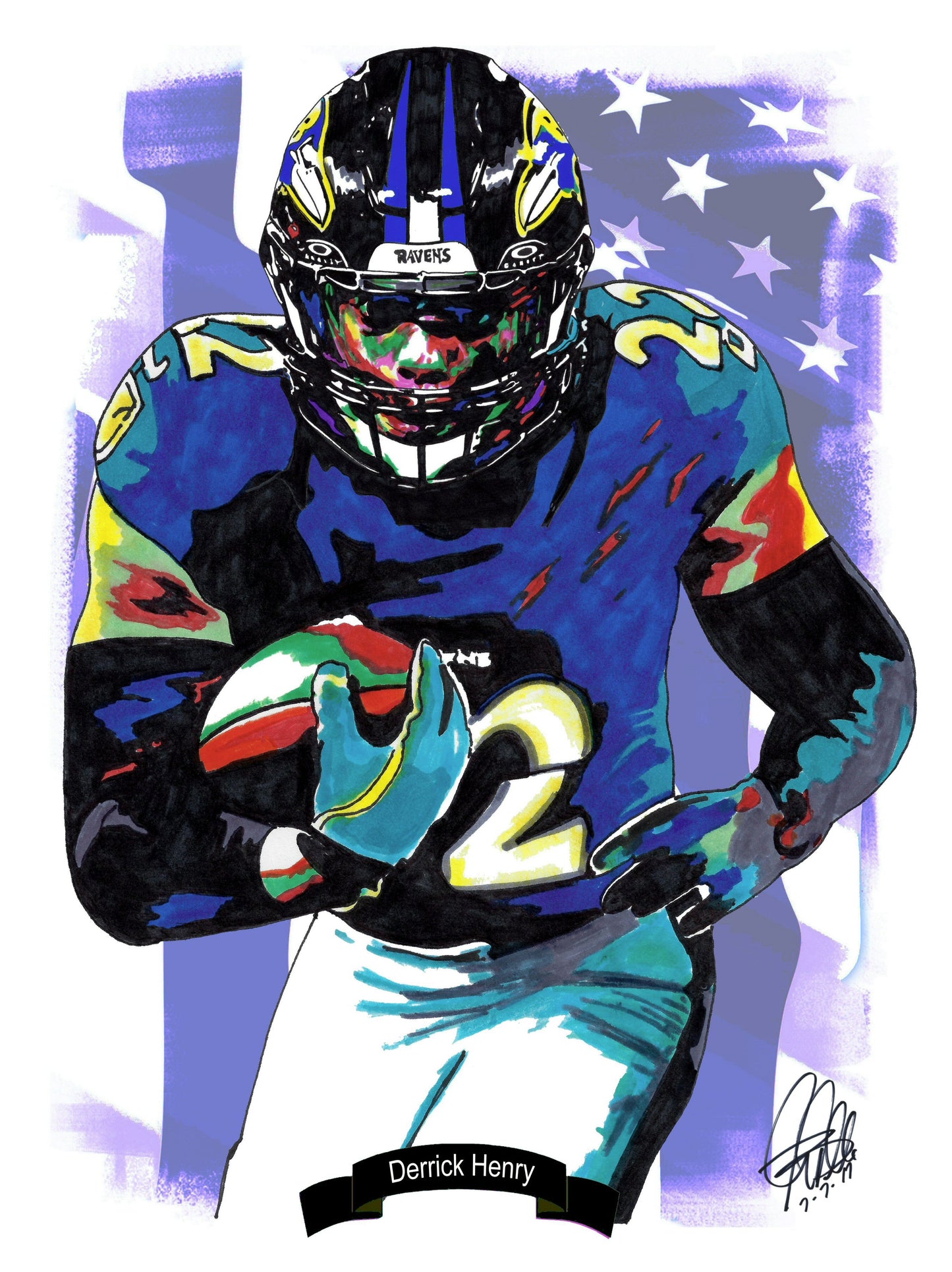 Derrick Henry Baltimore Ravens RB Football Sports Print Poster Wall Art 18x24