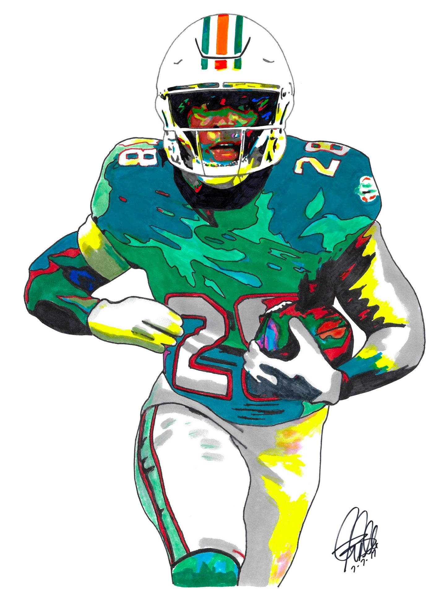 DeVon Achane Miami Dolphins Football Poster Print Wall Art 18x24