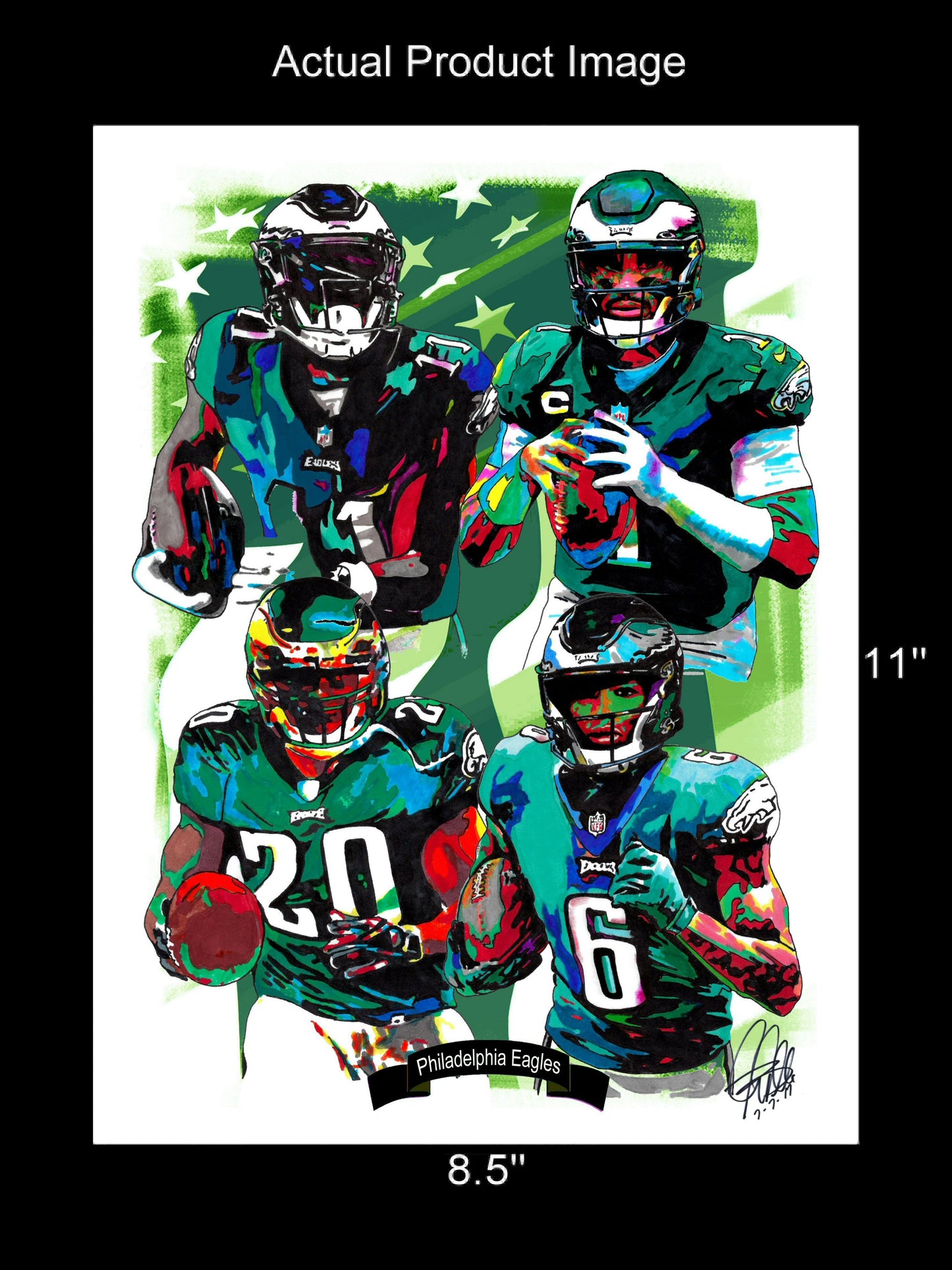 Philadelphia Eagles Hurts Smith Dawkins Brown Football Print Wall Art 8.5x11