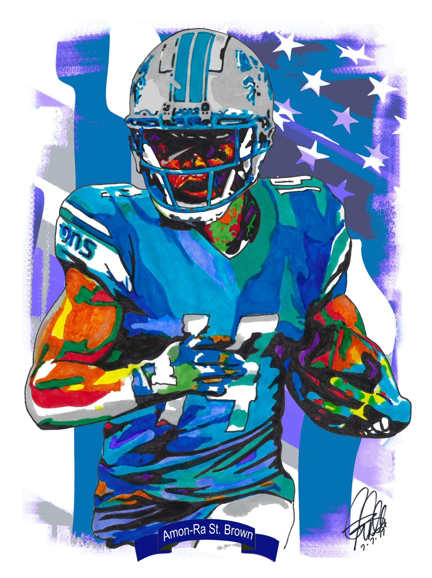 Amon Ra St Brown Detroit Lions Football Sports Poster Print Wall Art 18x24